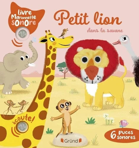 Livre marionnette sonore - Petit lion dans la savane