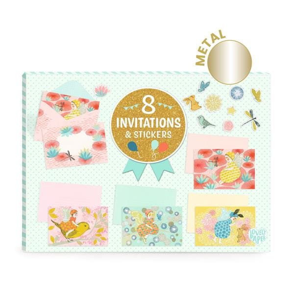 8 invitations & stickers - Fées d'un jour