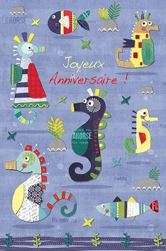 Carte de souhait - Anniversaire - Hippocampes
