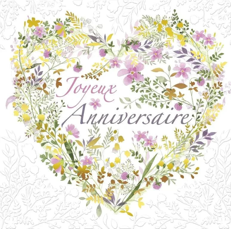 Carte de souhait - Anniversaire - Fleurs en coeur