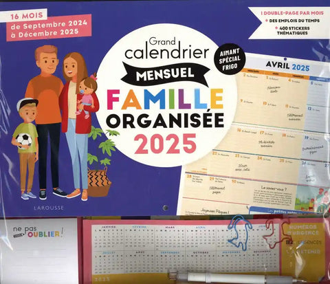 Grand calendrier mensuel Famille organisée (2025)