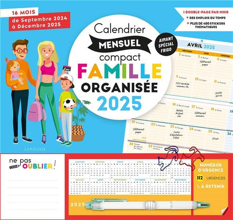 Calendrier Mensuel Compact Famille organisée 2025