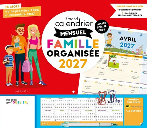 Grand calendrier mensuel famille organisée 2027