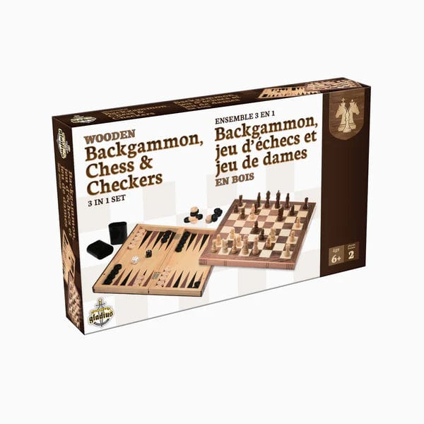 Backgammon, jeu d'échecs et jeu de dames en bois