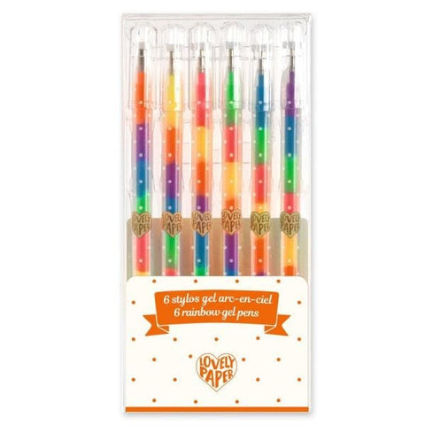 6 stylos gel arc-en-ciel