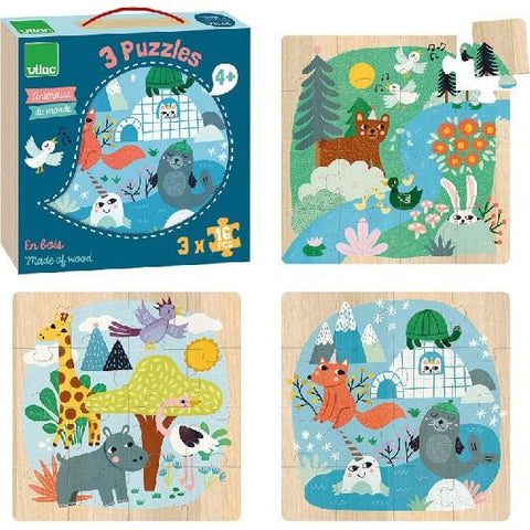 3 puzzles: Animaux du monde