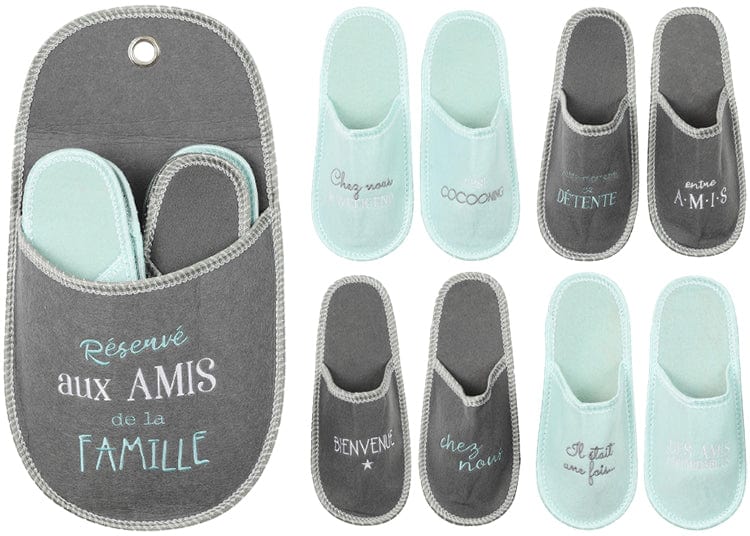 Ensemble Pantoufles "Réservé aux amis de la famille" - 4 paires (2G/2M)