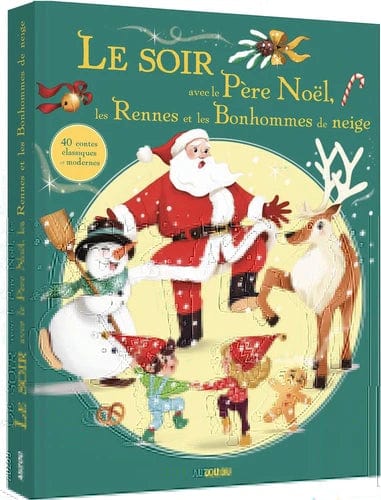 Le soir avec le Père Noël, les rennes et les bonhommes de neige