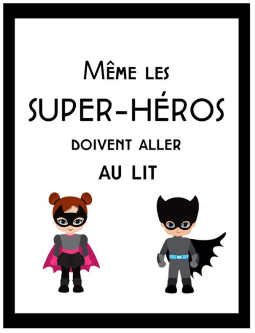Affiche bilingue - Même les super-héros doivent aller au lit